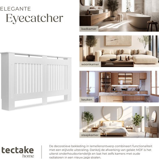 tectake® Radiatorombouw - Radiatorafdekking - Radiatorpaneel - Radiatoromkasting - Verwarmingsombouw - Lamellenontwerp, met plank - Div. afmetingen - 152,5x19x82cm - wit
