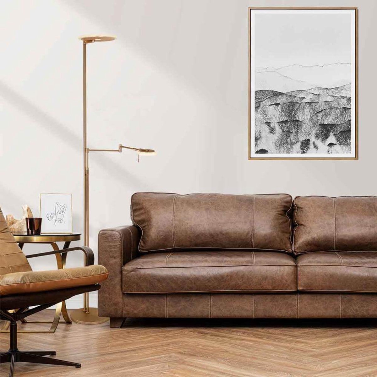 Steinhauer Turound Vloerlamp – Dimbaar Uplight & Leesarm – Stijlvol Brons – Metaal Design