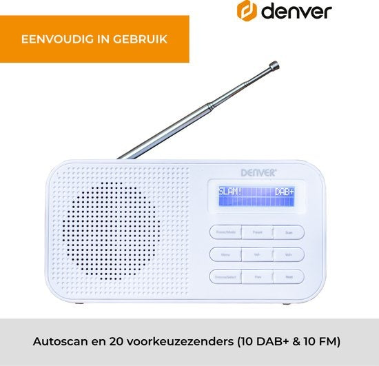 Denver DAB Radio - Keukenradio - FM Radio - Draagbare Radio - Batterijen & Netstroom - DAB42 - Wit