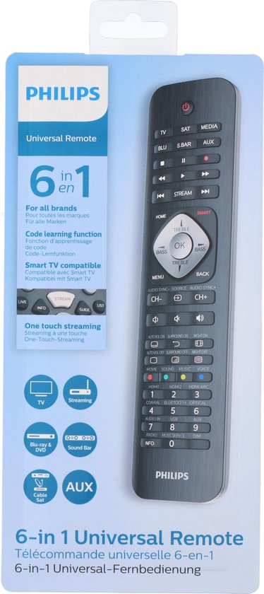 Philips Universele Afstandsbediening SRP5016/10 - 6-in-1 - Lerende Toetsen - Zwart