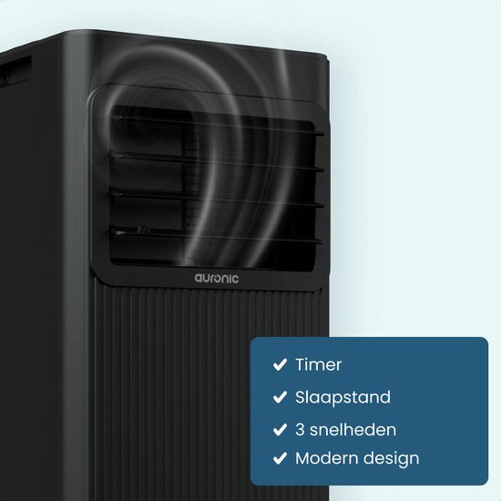 Auronic Mobiele Airco - 7.000 BTU - 3-in-1 - Airconditioning met 2 Raamafdichtingskits - Ventilator - Ontvochtiger - Tot 20m² - Zwart