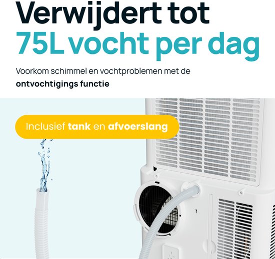 MOA Mobiele Airco - 12.000 BTU - Met Afstandbediening - Tot 35m² - Airconditioner met Ontvochtigingsfunctie - Raamafdichtingskit - Wit