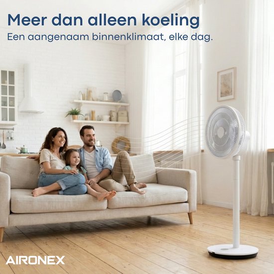 Aironex Ventilator - Stille Statiefventilator met 26 snelheden - App bediening - Laag verbruik - Wit - Met Aromafunctie en Wifi - Timer en Nachtmodus - In hoogte verstelbaar - Horizontale + Verticale oscillatie