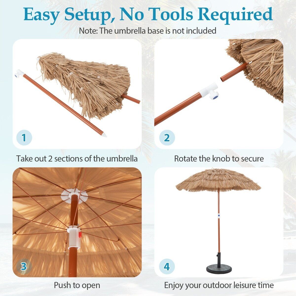 Coast Hawaii Parasolset - Kantelbaar strandparasol - Rieten look - Inclusief draagtas - 175 cm - Beige