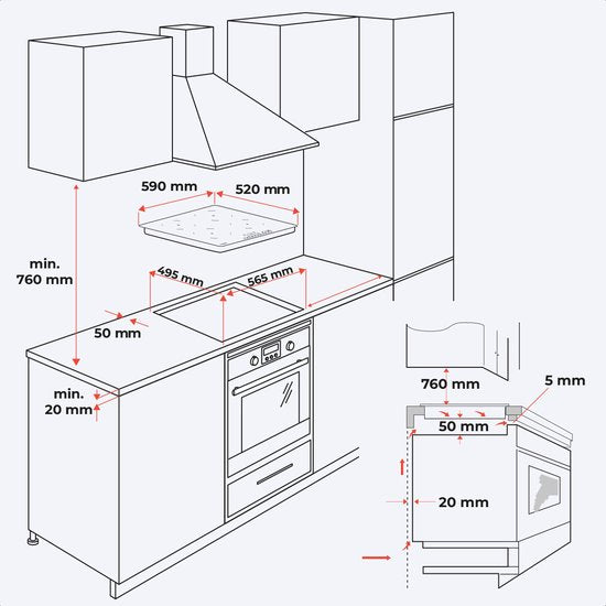 KitchenBrothers Inductiekookplaat – 4 Zones & Boostfunctie – 2400 W – 52 x 59 x 5,9 cm – Zwart