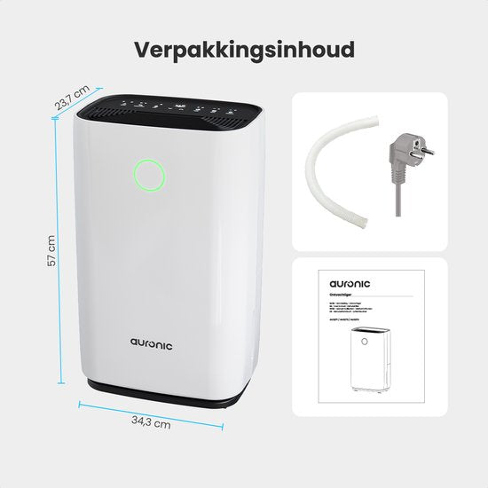 Auronic - Luchtontvochtiger - Wit & Kunststof - 16 l Capaciteit Per Dag - Was-droog Functie & Nachtmodus - Voor Slaapkamer & Woonkamer