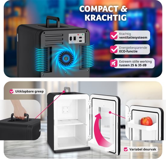 tectake® Mini-Autokoelkast - Draagbare minibar 14L - 2-in-1-functie: koelen en verwarmen - Ideale elektrische koeler voor dranken, medicijnen of make-up - Voor thuis of onderweg - ECO-modus