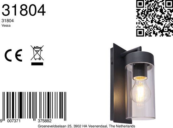 Globo wandlamp Vessa - antraciet - luminium - 31804