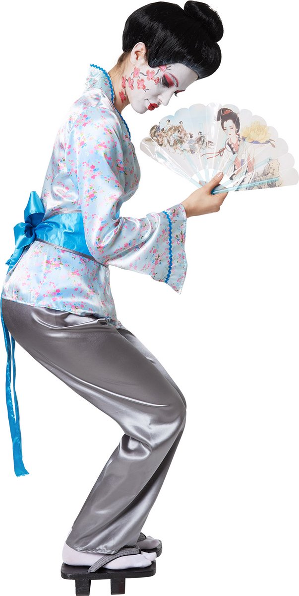 Dressforfun - Betoverende Geisha Aiko - Glanzend satijnen Geisha-kostuum met blouse, broek & buikriem voor Carnaval, Themafeesten & Japanse Stijl - Maat XXL