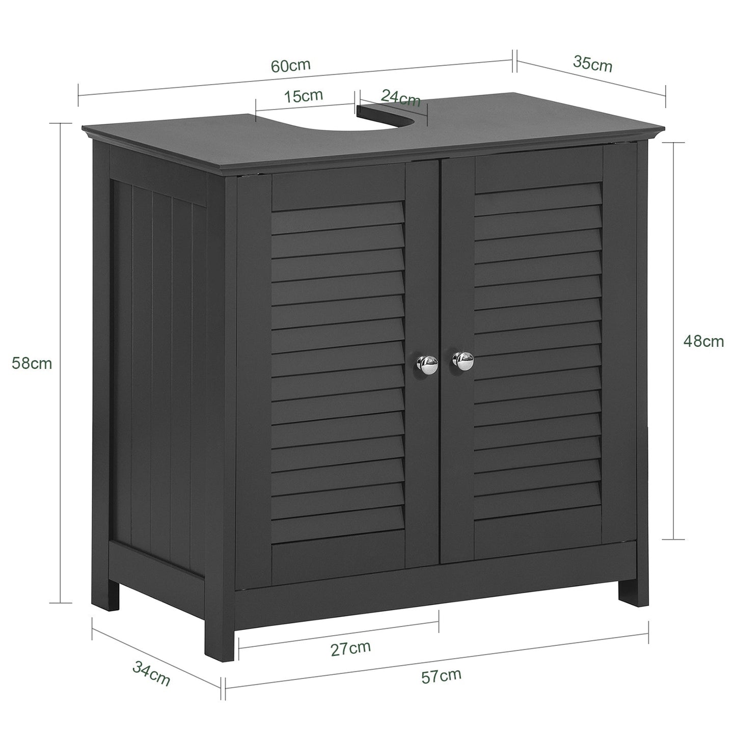 SoBuy Wastafelkastje – 2 Deuren, Verstelbare Plank – 60 x 35 x 58 cm – Grijs