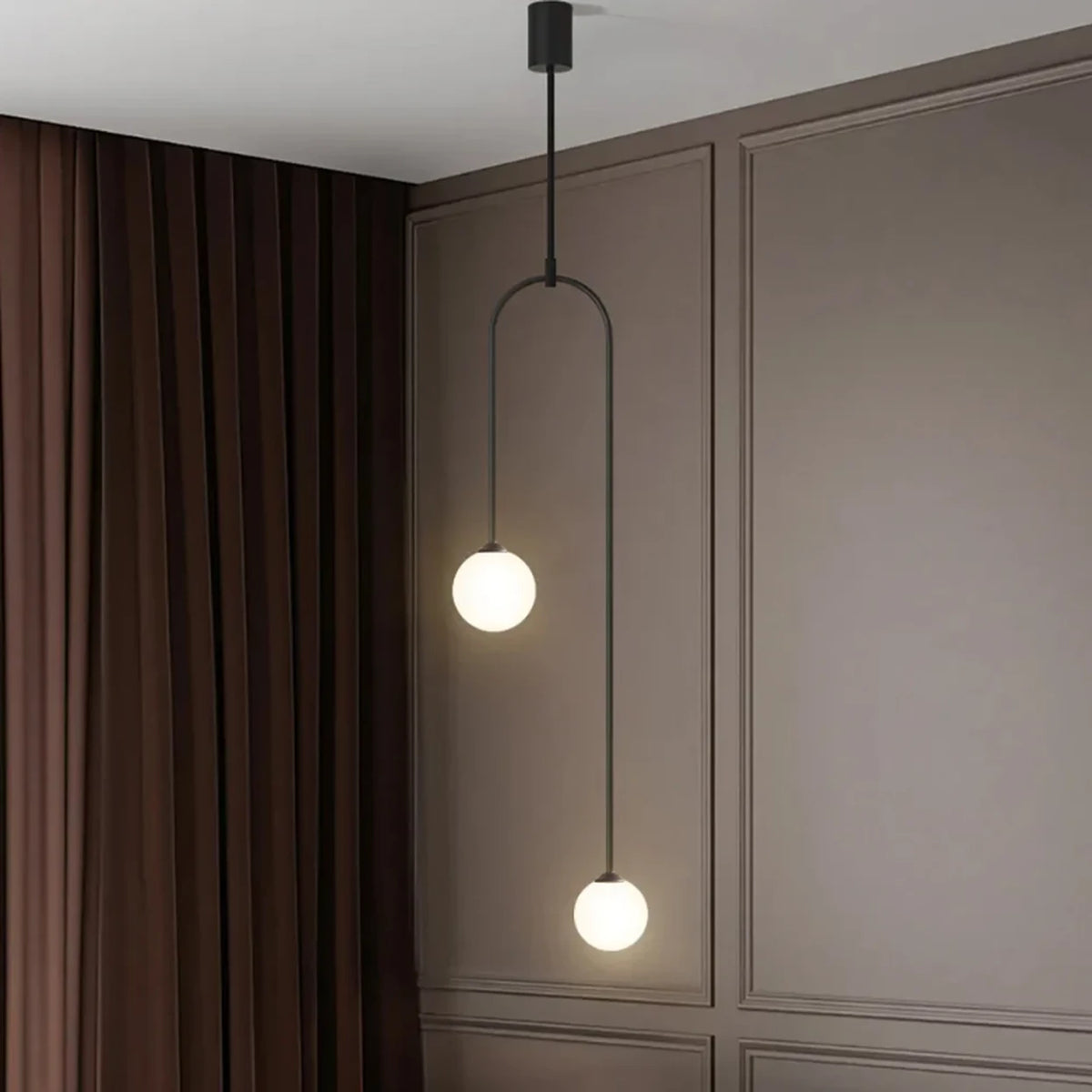 Homary Moderne Pendellamp Zwart met Glaskogel - 2-Lichts U-Vormig