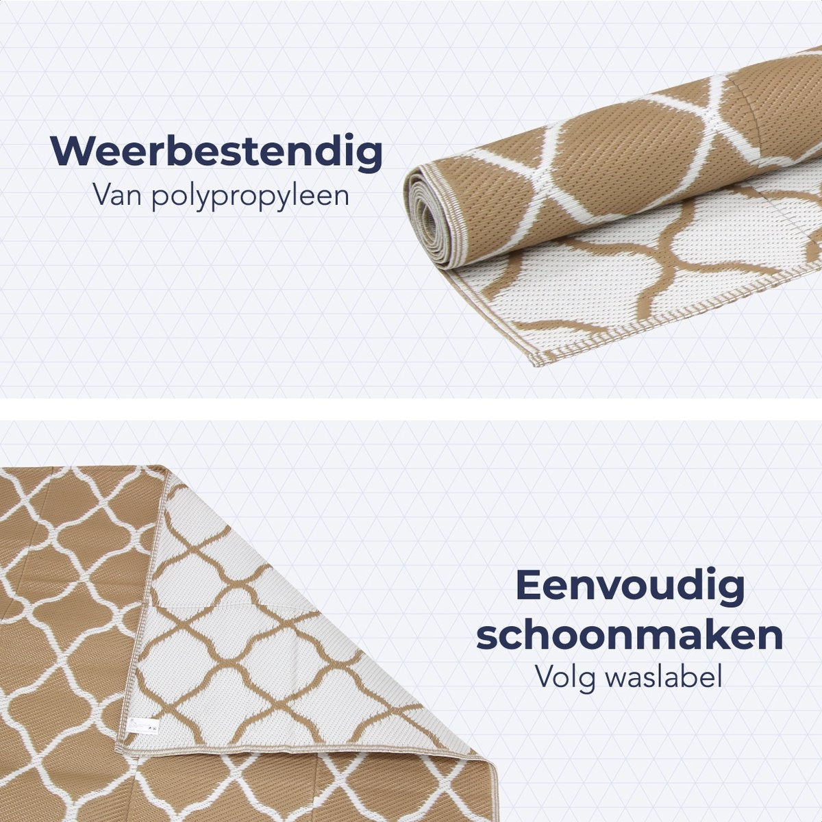 LifeGoods Buitenkleed - 274x350CM - Vloerkleed - Tuintapijt - Buitentapijt - Omkeerbaar - Incl. Draagtas - Met Patroon - Beige/Wit
