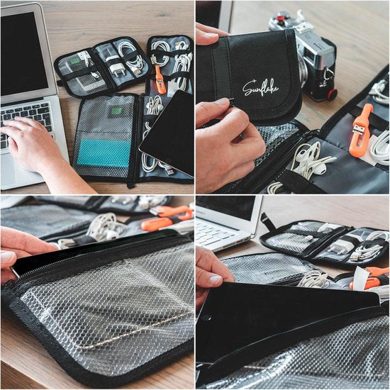 Opvouwbare Kabel Organizer Tas - Set van 2 - Compacte Elektronica Reis Kabeltasje Zwart - Sunflake