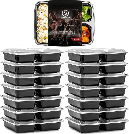 Fitcrafters Meal Prep Bakjes - Vershoudbakjes - Diepvriesbakjes - 14 Stuks - 3 Compartimenten - 1L - BPA vrij
