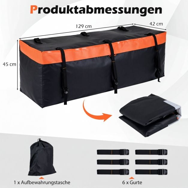 Coast Bagagetas voor Trekhaakdrager – 255 L – 129 x 42 x 45 cm – Oranje en Zwart