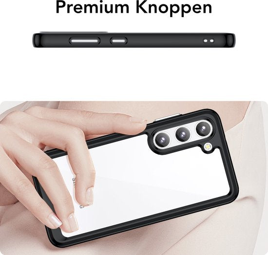 Podec Hoesje Geschikt voor Samsung Galaxy S23 Zwart en Transparant Telefoonhoesje - Anti-Shock Case Cover met 2x Screenprotector