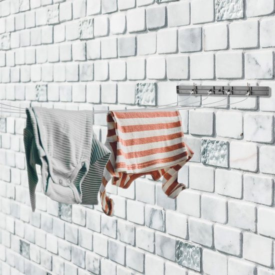 KLAD Waslijn – Uittrekbaar & Zelfoprollend – 14,4 m – 30 cm – Wit-Grijs