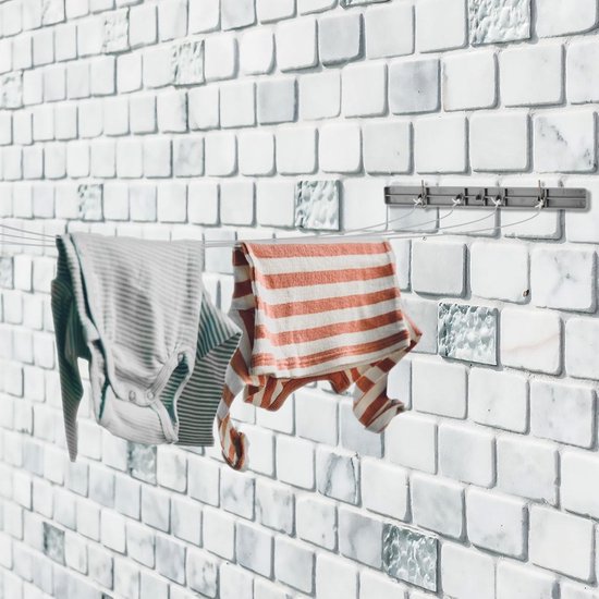 KLAD Waslijn – Uittrekbaar & Zelfoprollend – 14,4 m – 30 cm – Wit-Grijs
