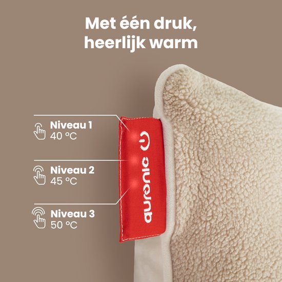 Auronic Warmtekussen - Sherpa Fleece - 45x60 - Draadloos - Oplaadbaar - Elektrisch kussen - Infrarood - Beige