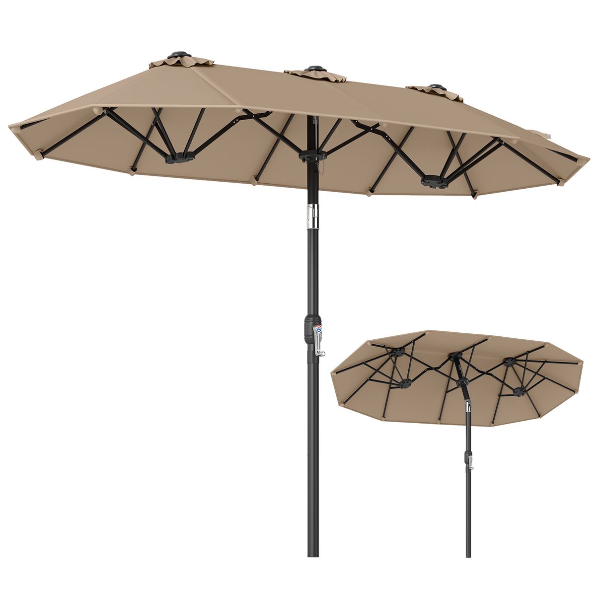 Coast Dubbele Parasol - rechthoekig - met handkruk en kantelfunctie - bruin 300 x 160 cm