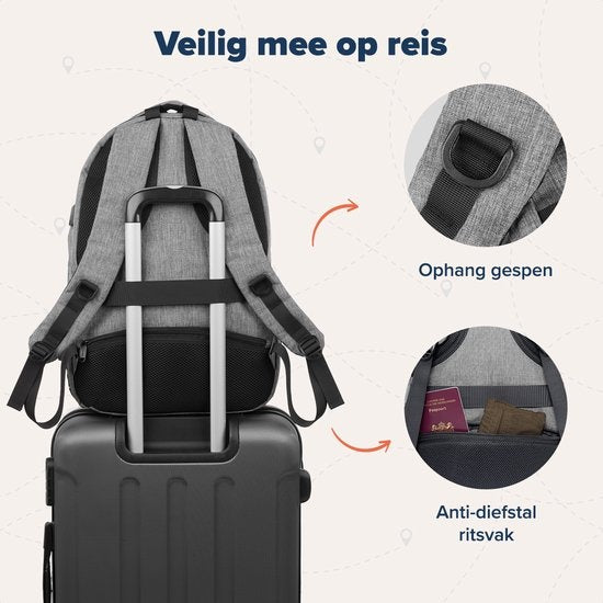 TRVLMORE Rugzak - 36L - 17,3 inch - Laptop Rugtas - Schooltas - Unisex - Spatwaterdicht Grijs