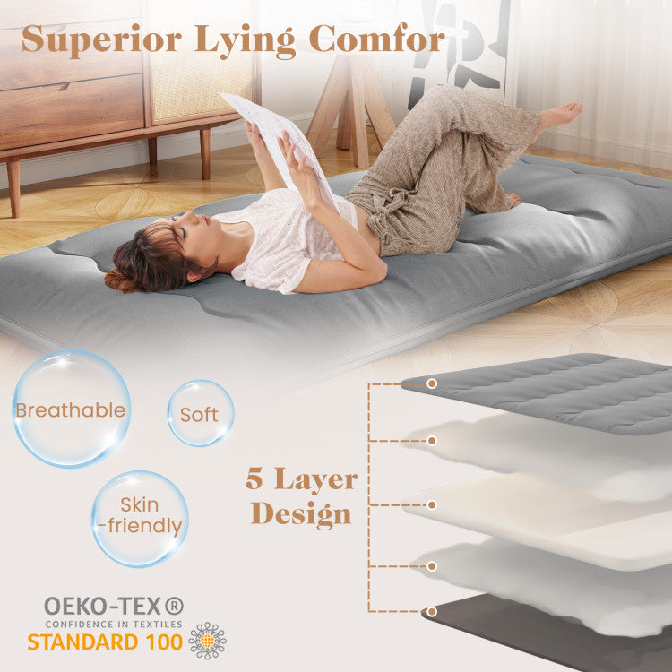 Coast Comfortabele Futon Matras Twin Size 80" x 39" - Grijs met Wasbare Hoes en Draagtas