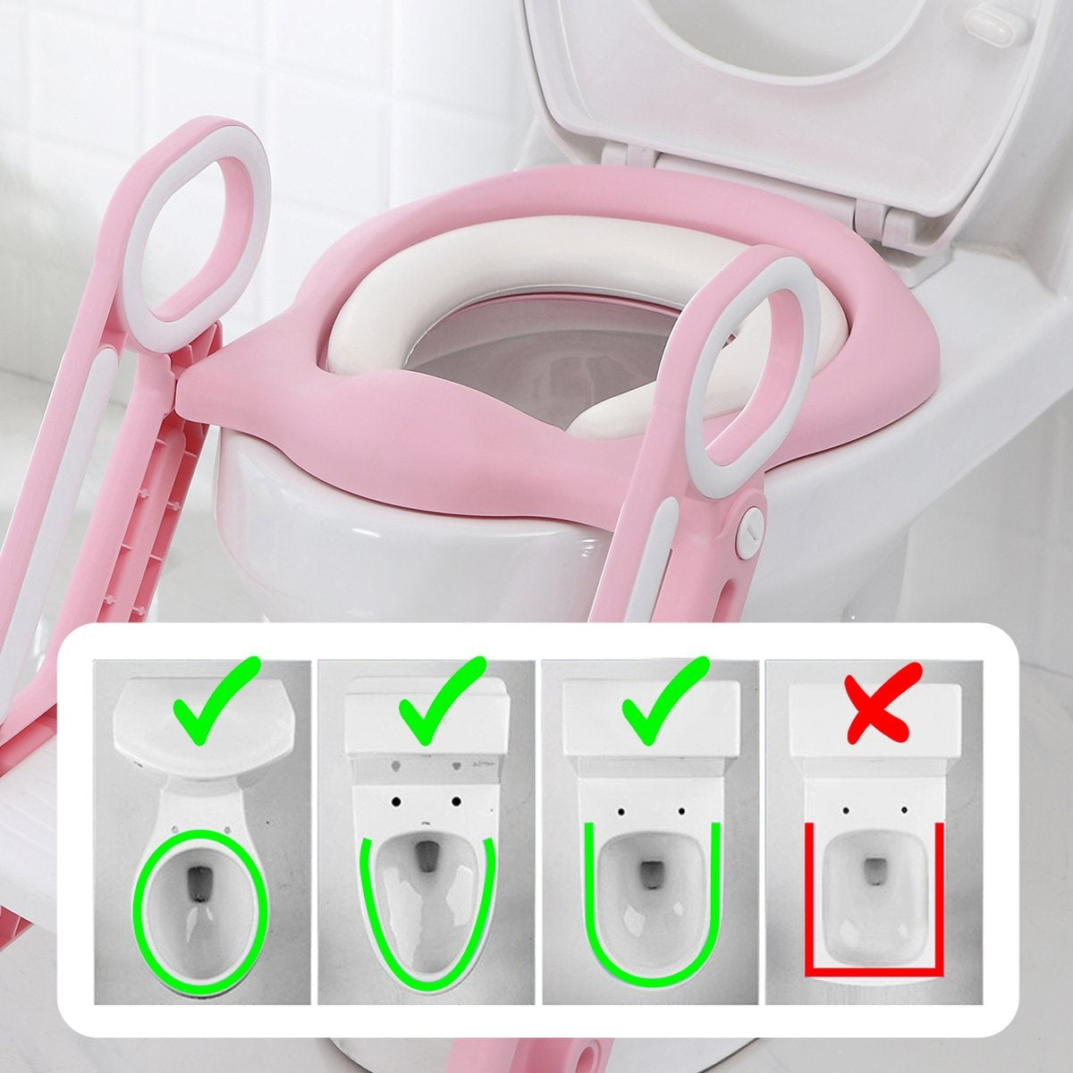 LifeGoods WC Verkleiner met Trapje - Toilettrainer met Opstapje - Potje peuter - 2 tot 7 Jaar - Roze/Wit