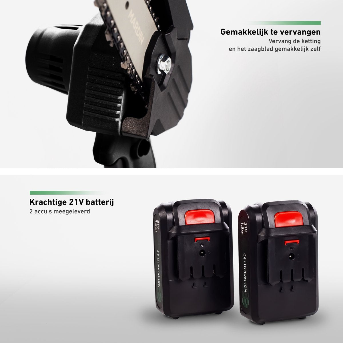 Mardin Mini Kettingzaag – Snoeizaag – 2 Accu’s – Incl. Koffer - Zwart
