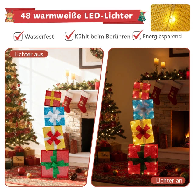 Coast Kerstcadeaudozen Set - Verlicht - 48LED - Gestapeld - Tuin - Kerst - Meerkleurig
