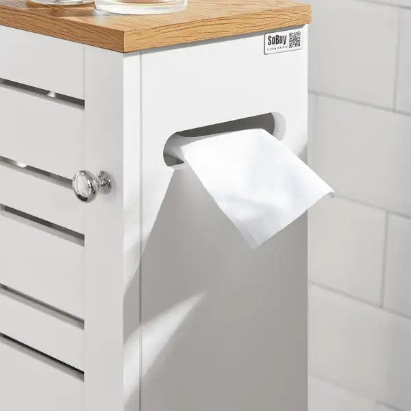 Sobuy - Toiletkast met Papierhouder –Wit - 20x75x18 cm
