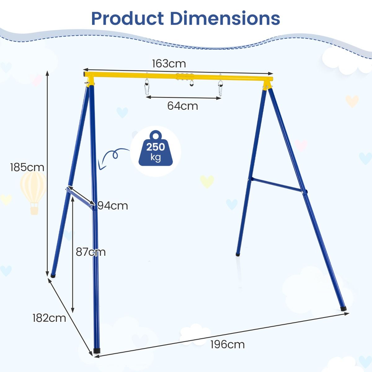 Coast Schommelstandaard - robuust metalen A-frame - extra groot draagvermogen - blauw en geel