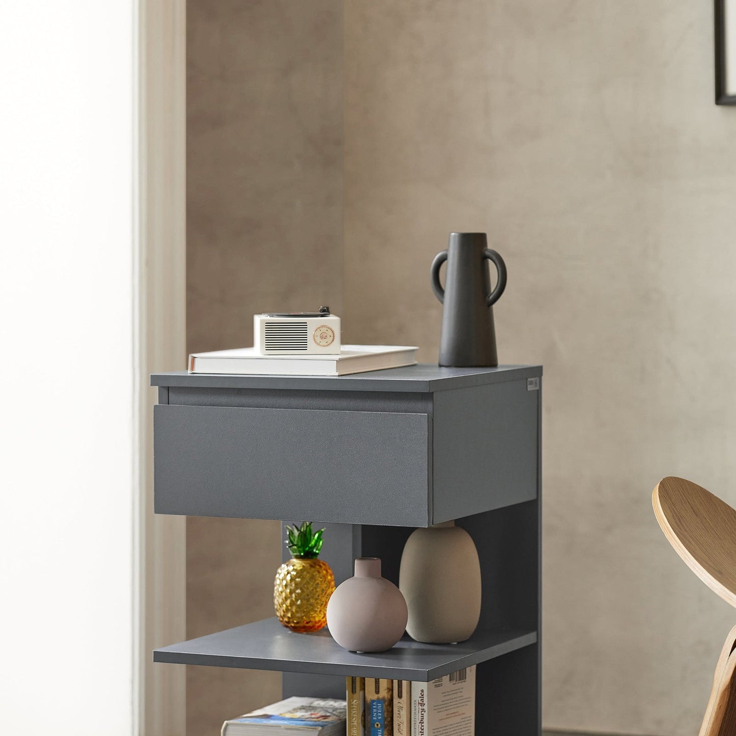 SoBuy Bijzetkastje - Salontafel met 1 uitschuifbare lade - Max. 45KG - 39 x 65 x 39 cm - Grijs