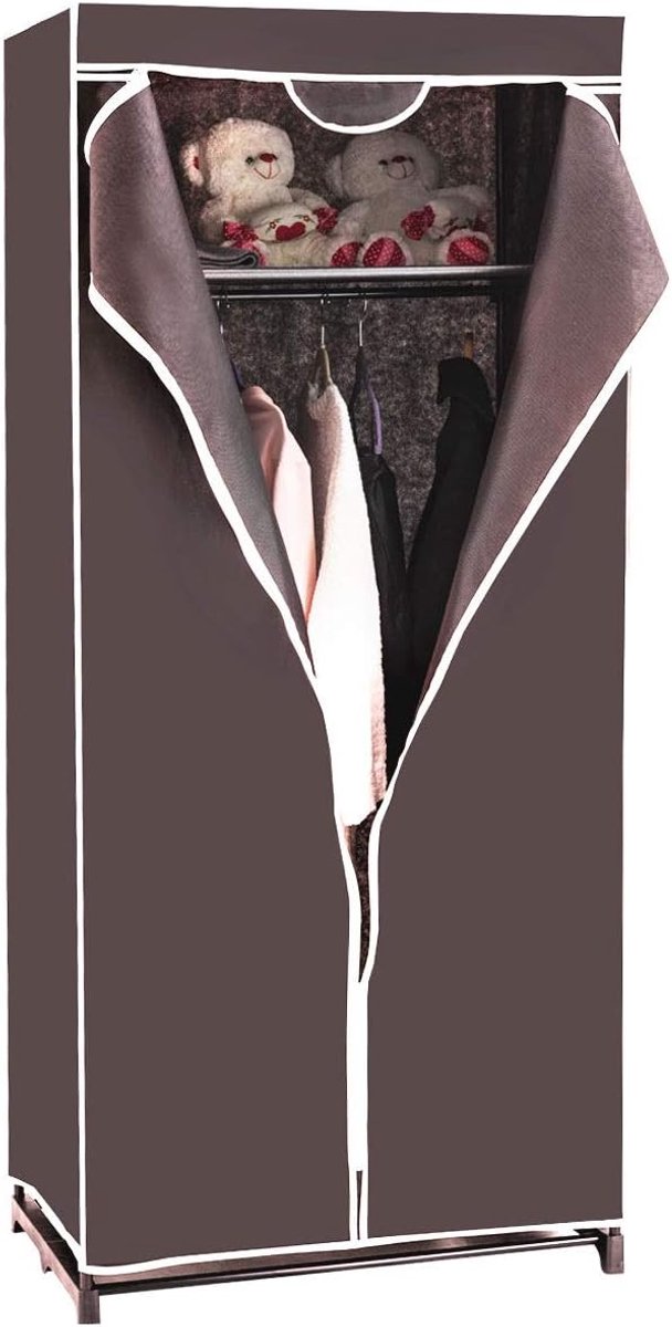 Coast Kledingkast Stof – Voorzien Van Kledingstang En Ademende Hoes Met Ritssluiting En Antislip Voetjes – Voor Slaapkamer En Camping – Zwart Ijzer En Vliesstof – 74 x 50 x 172 cm
