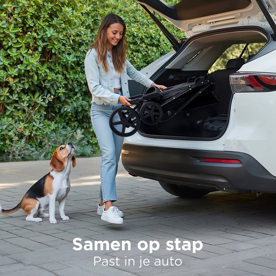 Trevopet® Hondenbuggy Inklapbaar - Wandelwagen - Buggy voor Kleine en Middelgrote Honden tot 15 kg - Waterafstotend met Bekerhouder - Zwart