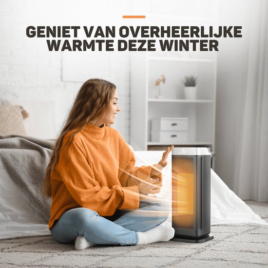 Vulpes Goods® Tech - Elektrische Kachel - Ventilatorkachel - Keramische Kachel - 4 Standen - 2000W - Timer, Afstandsbediening & Thermostaat - Heater - Elektrische Verwarming voor Binnen - Zwart