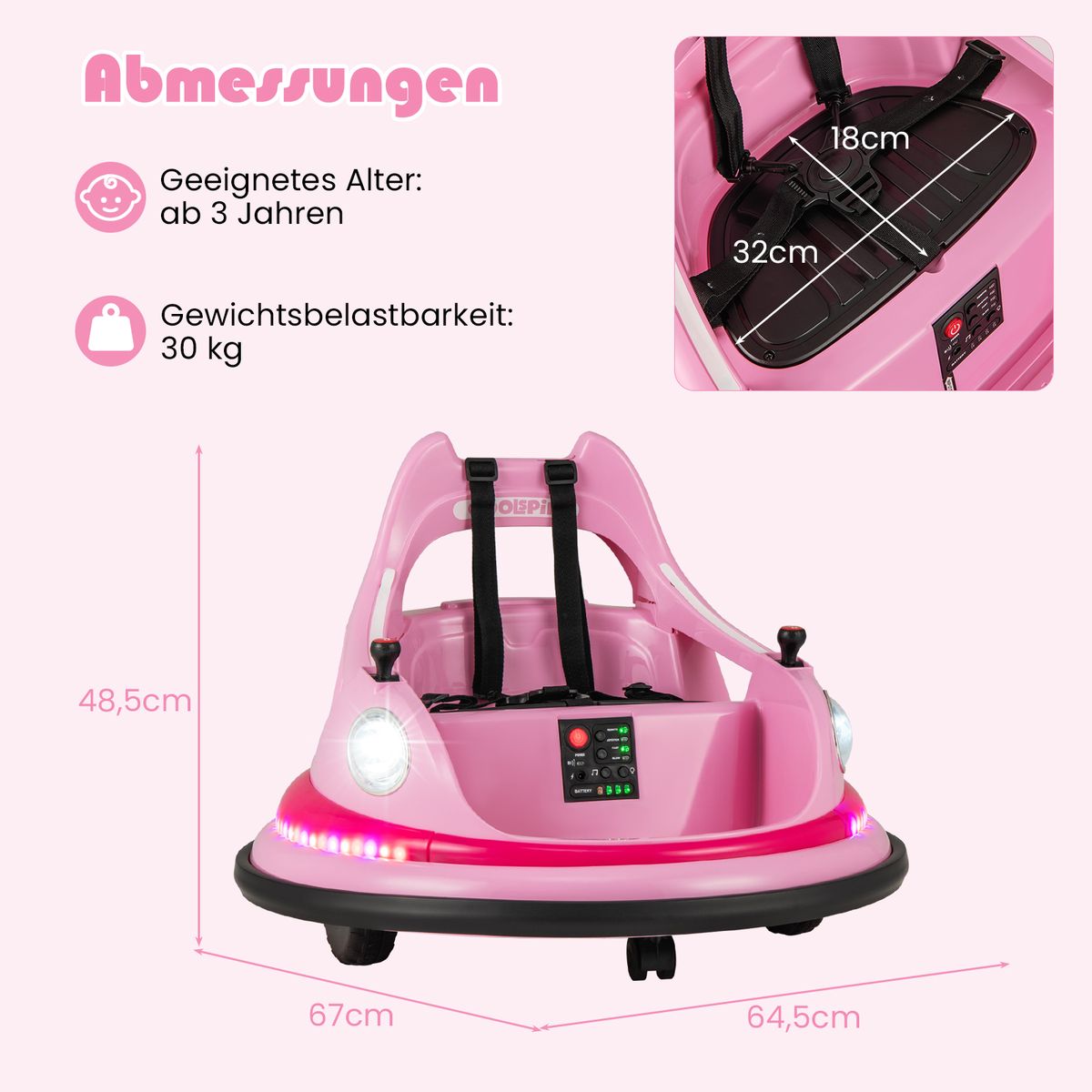 Coast Elektrische bumperauto voor kinderen - 12V met afstandsbediening en dubbele joysticks - roze