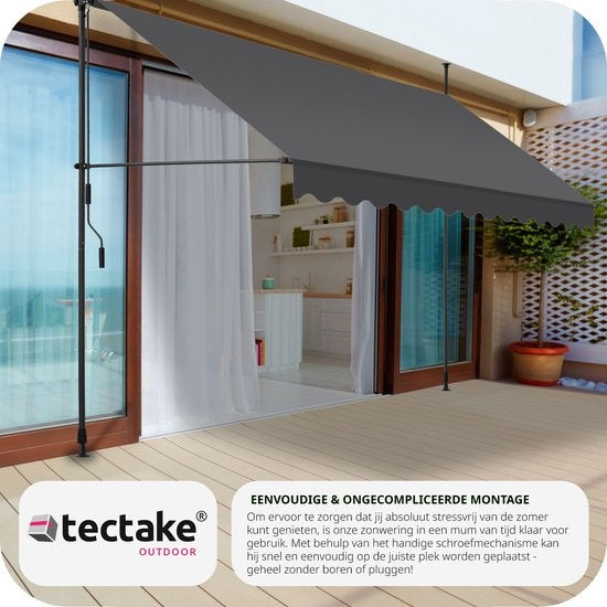 tectake - klemluifel - Zonnescherm – Zonneluifel - Verstelbaar - Klem-zonwering - Zonnescherm Balkon - 350 x 180 cm - zwartgrijs – zonwering - 404968