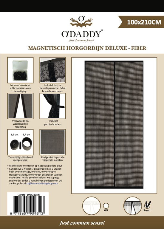 O'DADDY Vliegengordijn/Deurgordijn – Magnetisch & Zelfsluitend – Zwart - 100x210 cm