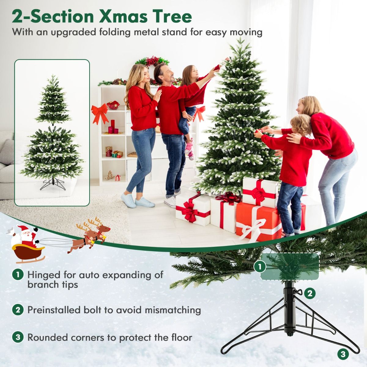 Coast Kunstkerstboom - 180 cm - 350 LED-verlichting - Sneeuweffect - Groen en wit