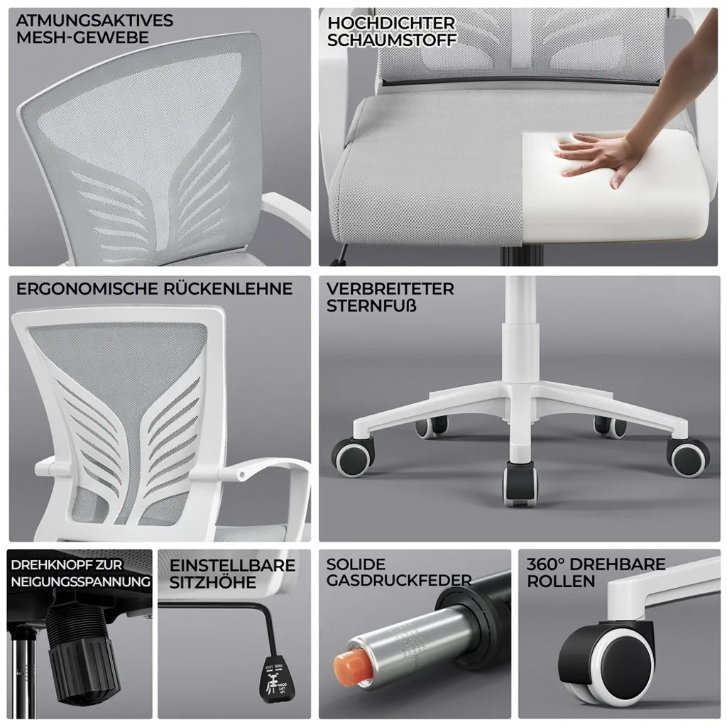 Yaheetech Bureaustoel - Ergonomisch - Lichtgrijs - Verstelbaar