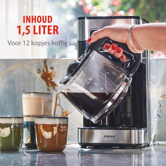 alpina Koffiezetapparaat met Filterkoffie - 900W - 1.5 L - Grijs/Zwart
