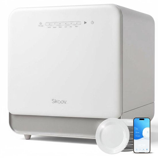 Skoov – Mini Vaatwasser Vrijstaand – 43 x 45 x 46 cm & 900 watt – Voorzien Van 6 Programma's En 5 liter Waterverbruik – Voor Studio's Campers En Kleine Keukens – Wit Kunststof En Metaal
