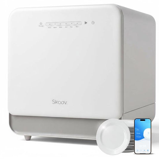 Skoov – Mini Vaatwasser Vrijstaand – 43 x 45 x 46 cm & 900 watt – Voorzien Van 6 Programma's En 5 liter Waterverbruik – Voor Studio's Campers En Kleine Keukens – Wit Kunststof En Metaal