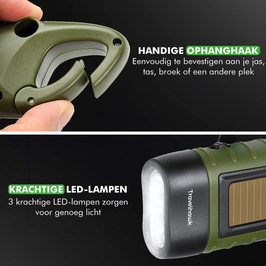 Travelhawk Opwindbare Zaklamp - Led Knijpkat met Dynamo - Handmatig zonder Batterij Oplaadbaar - Noodpakket