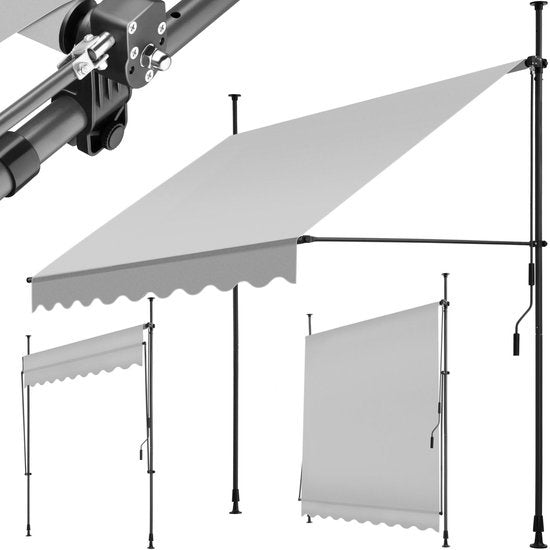 tectake - klemluifel - Zonnescherm – Zonneluifel - Verstelbaar - Klem-zonwering - Zonnescherm Balkon - 200 x 180 cm - lichtgrijs– zonwering - 404958
