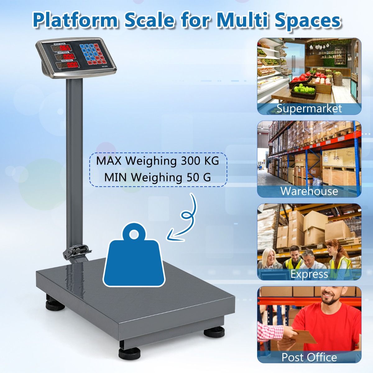 Coast Digitale platformweegschaal - 300 kg capaciteit - prijsberekening - zilver