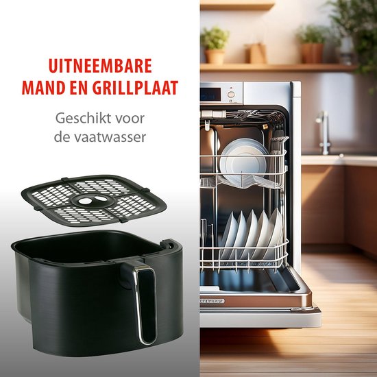 alpina Airfryer XL - Heteluchtfriteuse 6L - Air Fryer 2 tot 5 Personen - Heteluchtoven met Digitaal Touchscreen - Instelbare Temperatuur 80 tot 200 Graden - Timer Functie - 8 Kookprogramma's