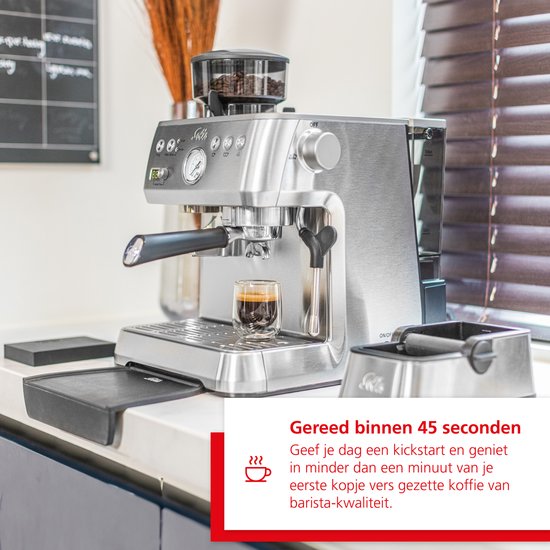 Solis Grind & Infuse Perfetta 1019 Pistonmachine met Bonenmaler - Met Stoom- & Heetwaterfunctie - Voorbrouwfunctie - Gebruiksklaar in 45 Seconden - Energiebesparend - Zilver