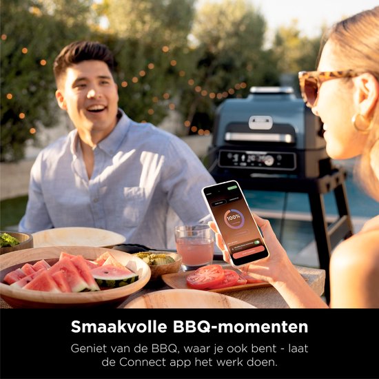 Ninja Woodfire Pro Connect XL - 7-in-1 Elektrische Smart BBQ Grill en Smoker - Inclusief Digitale Braadthermometer - Connect App - OG901EU