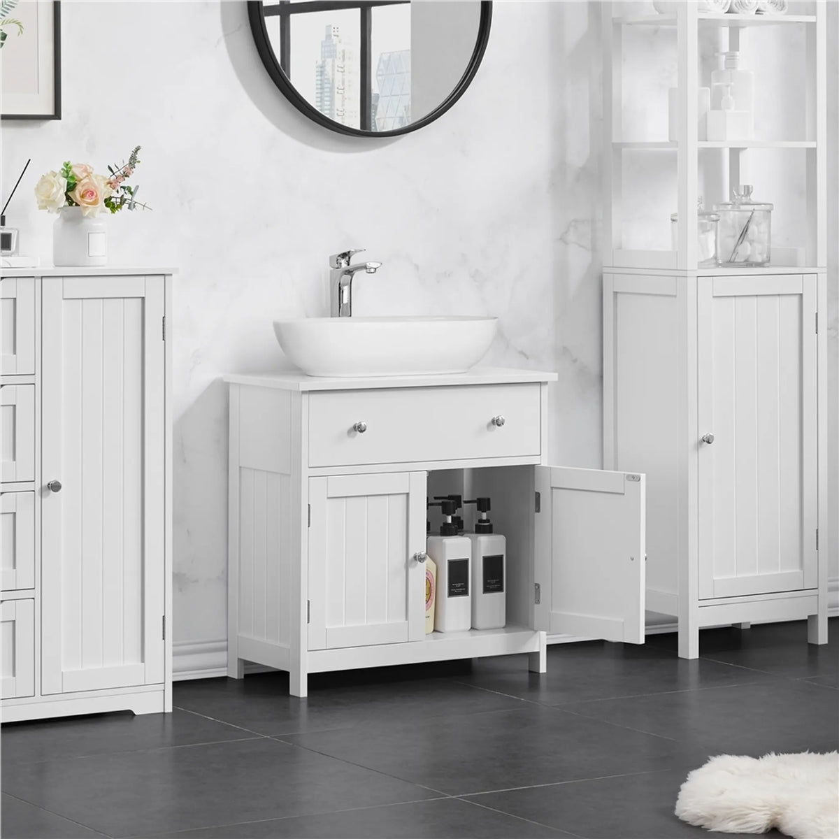 Badkamermeubel met Lade en 2 Deuren Landelijke Stijl Wit 60 × 30 × 60 cm